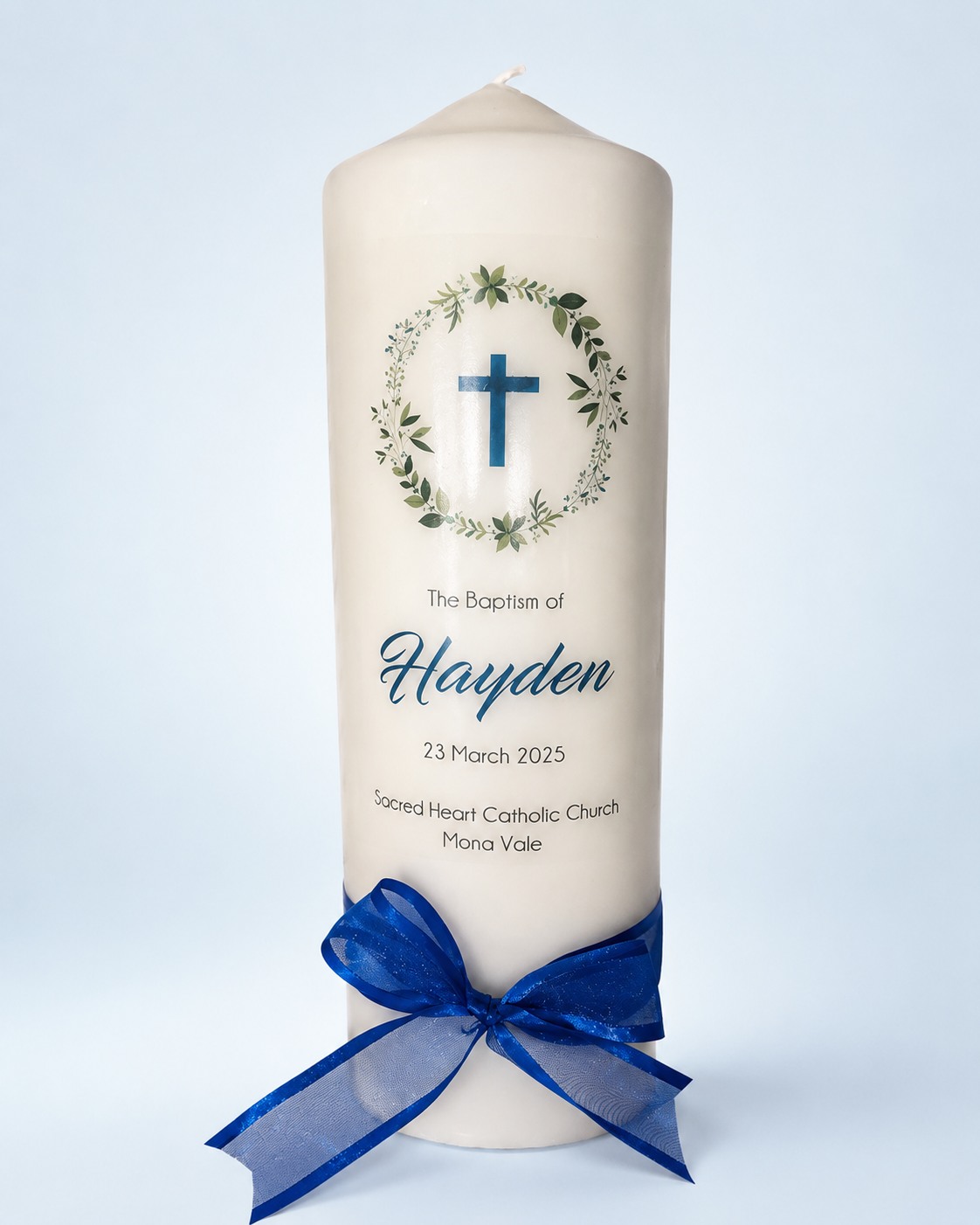 Hayden Personalised Baptism Candle Australia by Flame of Faith