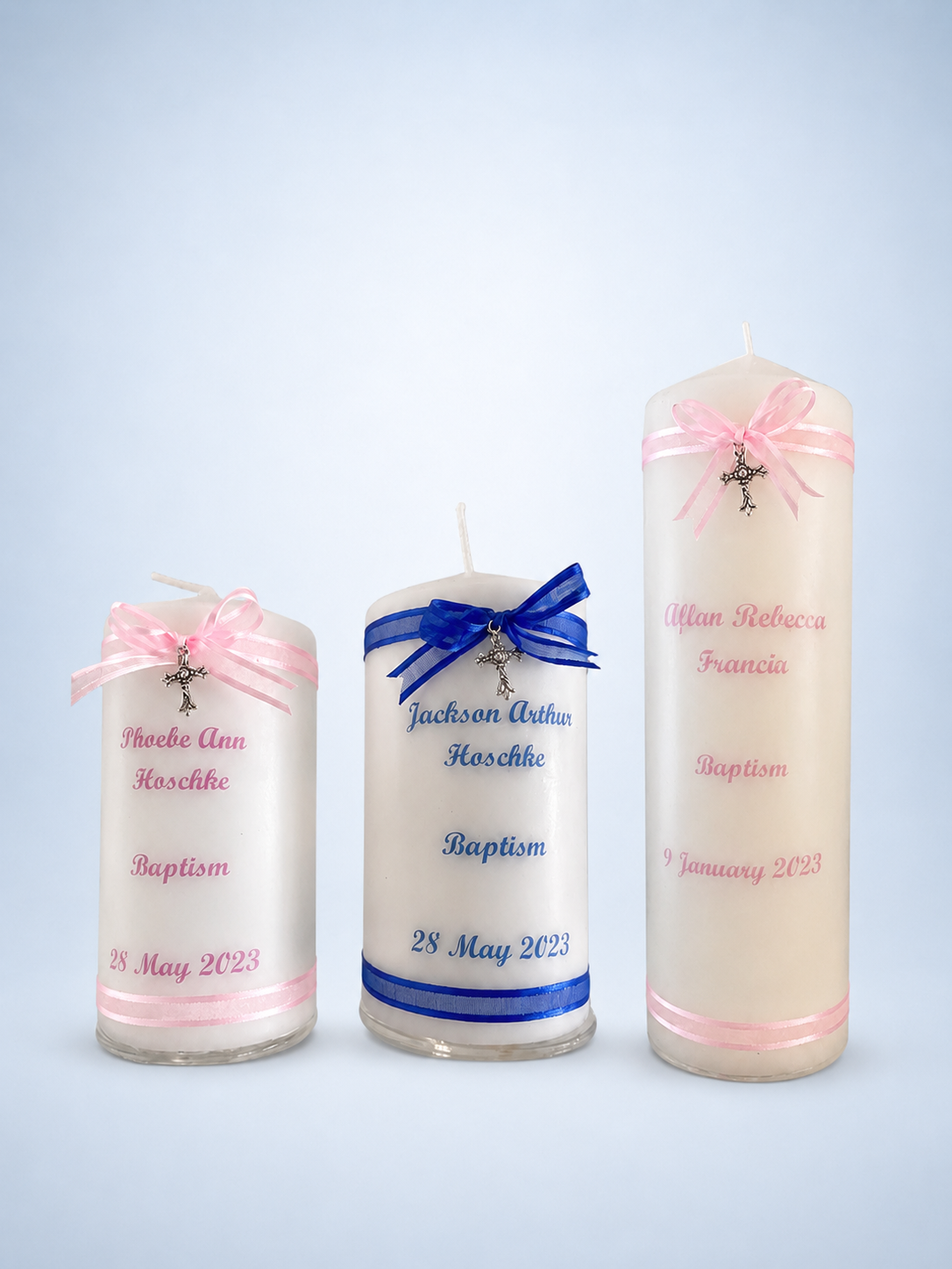 Phoebe Personalised Baptism Candle Australia by Flame of Faith