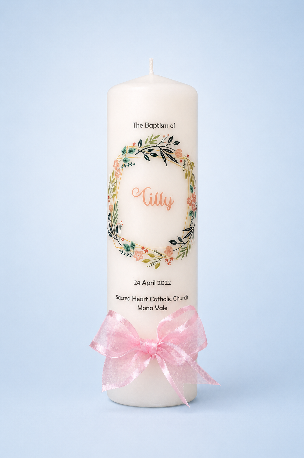 Thea Personalised Baptism Candle Australia by Flame of Faith